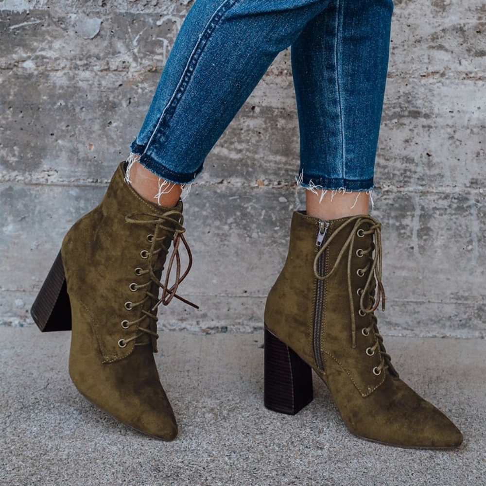 Olive Lace-Up Ankle Boots